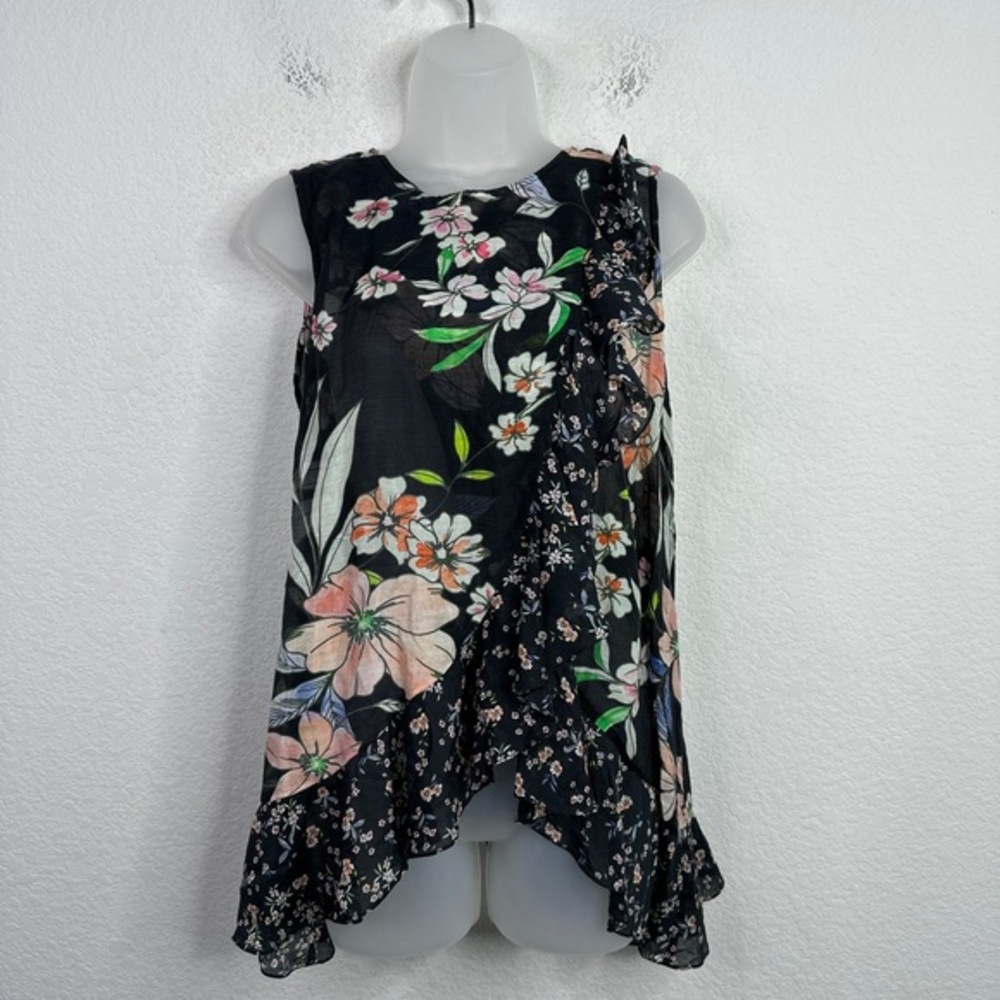 Megan Park Shirt Womens‎ Size 1 Floral Cotton Silk Ruffle Whimsigoth Asymmetric